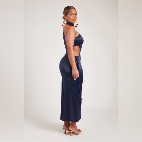 ASYMMETRIC CUT-OUT RUCHED DRESS - MIDNIGHT - Picture 2 of 3